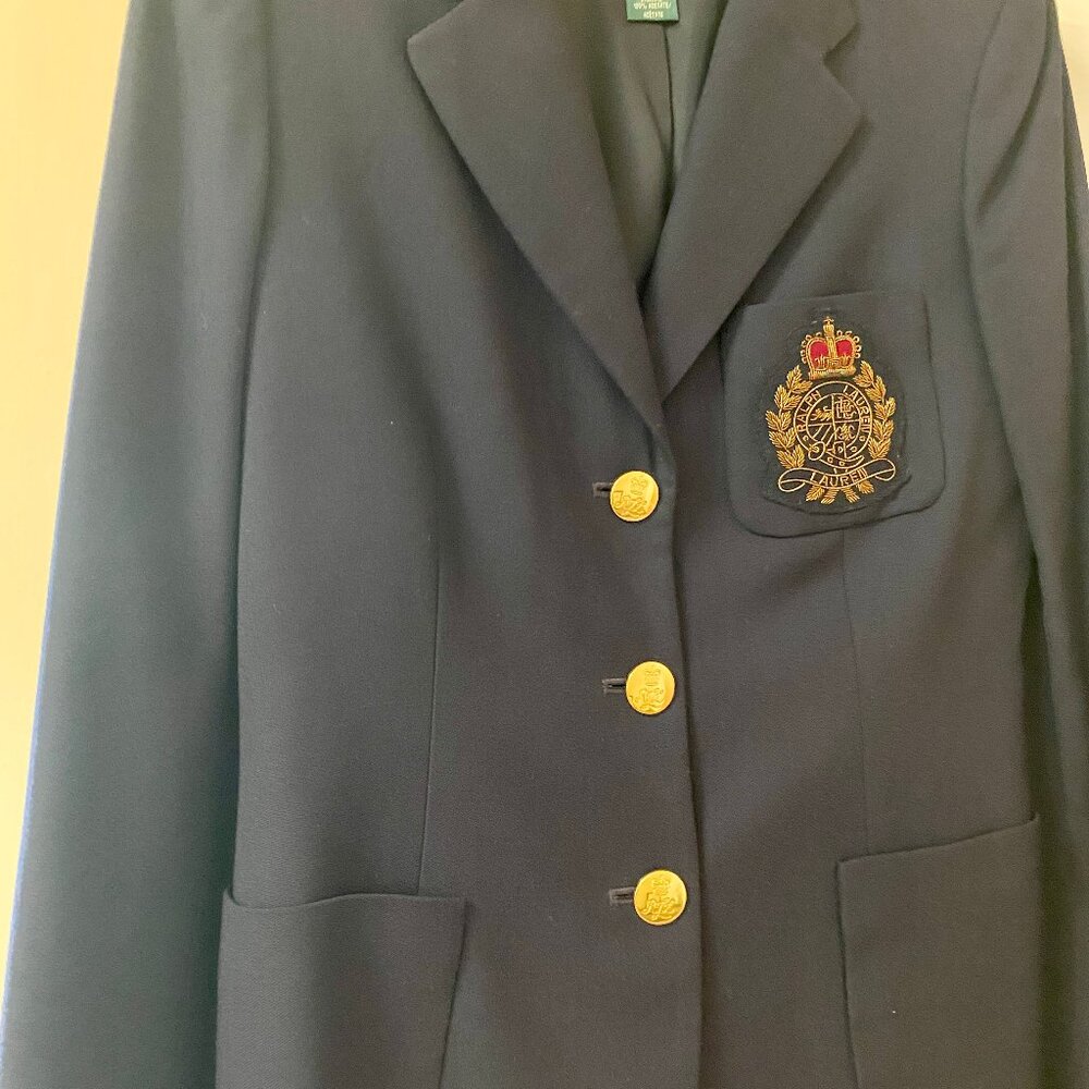 Ralph Lauren Crested Navy Wool Blazer Petite Size 6 Made in NY